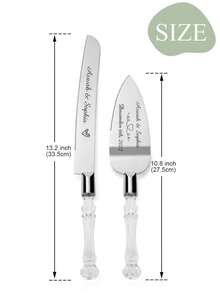 Customizable Name Knives,2Pcs Custom Crystal Handle Cake Cutting Set For Wedding, Personalized Stainless Steel Cake Knife With Name, Knife Size: 33.5cm/13.2in, Shovel Size: 27.5cm/10.8in, Wedding Cake Knife And Server Set, Cake Cutting Set For Wedding,Graphic Print - Silver - View 8