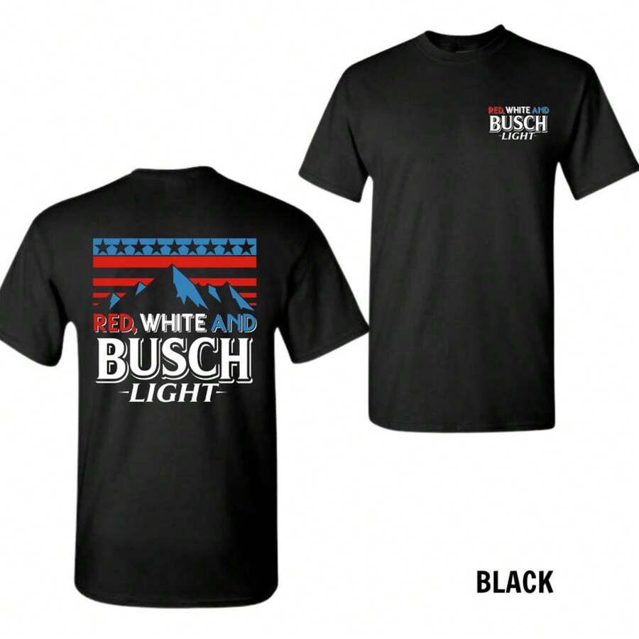 Red White And Busch Light 2 Sided T-Shirt, 4th Of July Merch, Patriotic Drinking Shirt, Casual Streetwear Top, Graphic Tee For Men, For Women - màu đen - Xem 1