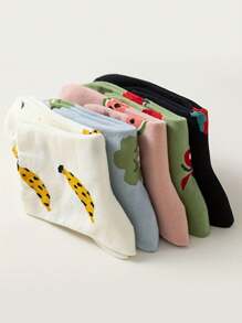 5 paires de chaussettes mi-mollets colorées assorties pour femmes avec imprimé de légumes et de fruits, design polyvalent et casual, pour toutes les saisons