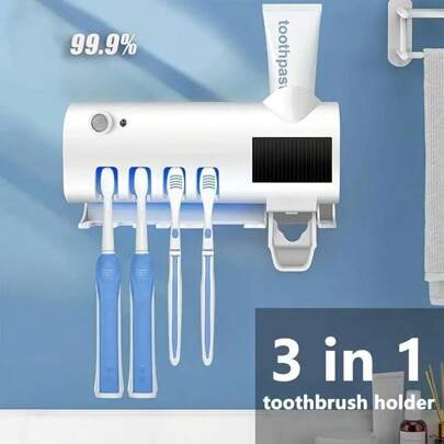 Tube Squeezing Aids, Automatic Toothpaste Dispenser Wall Mount Dust-Proof Toothbrush Holder Wall Mount Storage Rack Bathroom Accessories Set Squeezer Shelf