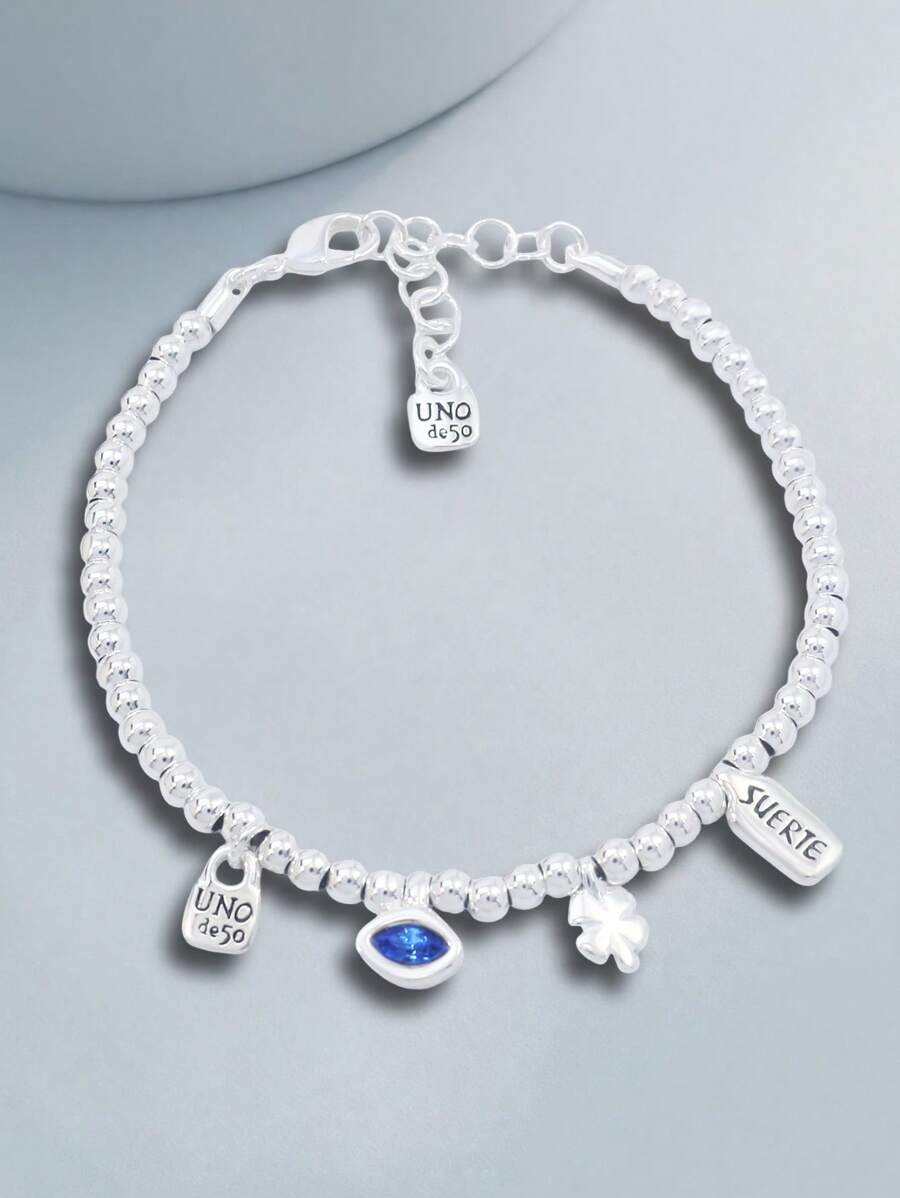1pc Luxury Romantic Silver Plated Pearl Bead Bracelet With Eye Crystal Lucky Charm Element, Suitable For Women, Ideal For Valentine's Day, Birthday, Graduation Gift