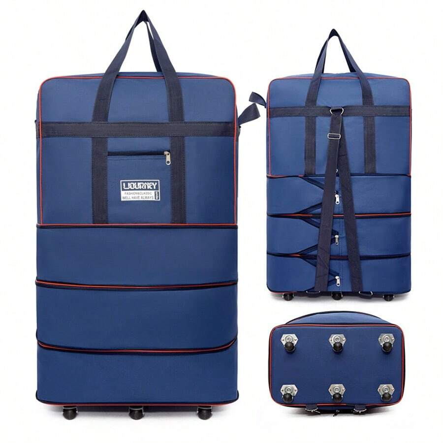 Three-Layer, Expandable, Foldable Oxford Cloth Luggage Bag. Foldable Suitcase With Six Universal Wheels. Large Luggage Bag For Long-Distance Travel, Large, Foldable, Waterproof Oxford Cloth Storage Bag With Large Capacity. 28 X 48 X 82 Cm (Black/Blue/Purple) - 藍色 - 查看 1