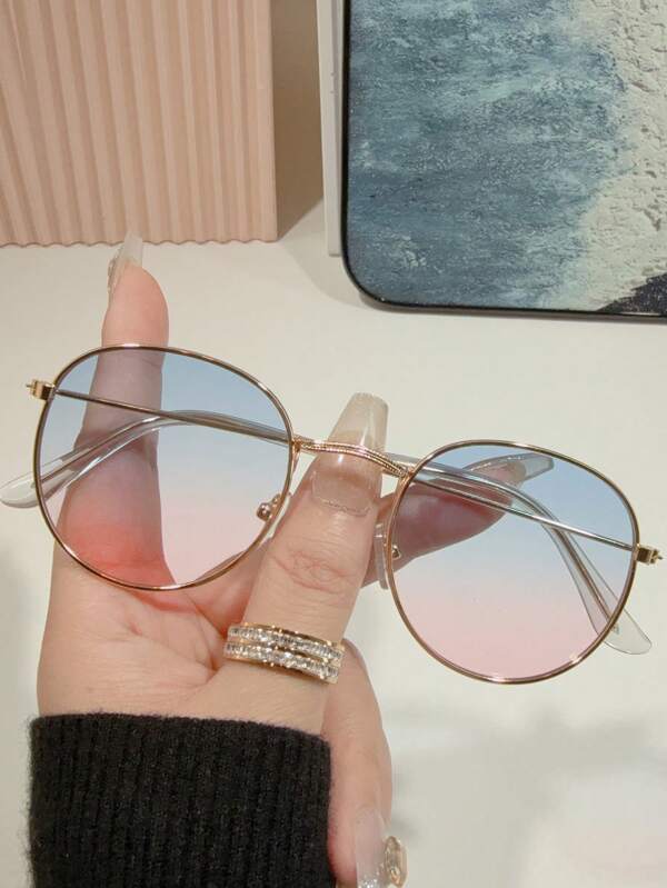 1/3pcs Women Round Metal Frame Gradient Lens Fashion Fashion Glasses, Design, Versatile For Daily Wear, Outfit, Street Style, Date, Gifting