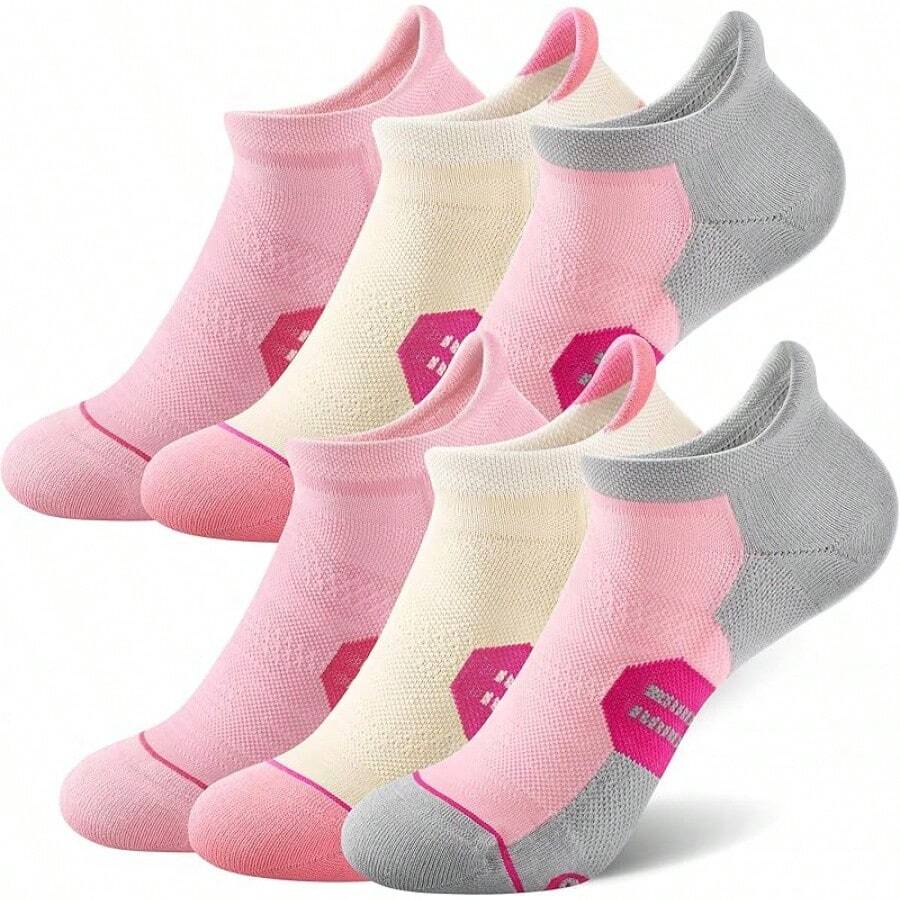 6 Pack Women's Ankle Running Socks Cushioned Low Cut Tab Athletic Socks Popular Comfortable - 粉紅冒險 - 查看 1