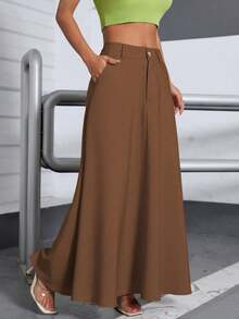 A&DD MODA, REF: H938-BX33 Women's Long Skirt High Waist Casual Round Umbrella Style Fluid Light Comfortable Elegant Versatile Quality Fabric Skirt For Everyday Social Sophisticated Modern Blogger Style Fresh Practical Charming High Durability Delicate Look ✨ - 巧克力棕 - 查看 4