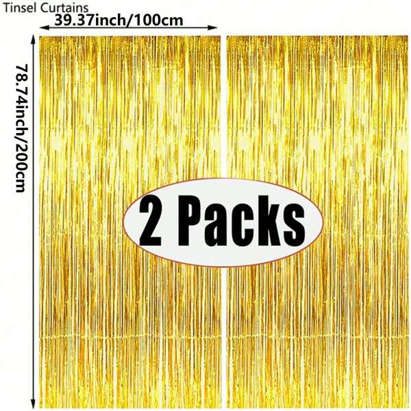 2pcs/3pcs/5pcs Gold Metallic Striped Curtains, Party Backdrop, Birthday Party, Wedding Decor, Gift Items