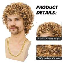 Men Wigs 70s 80s Disco Hippies Afro Wig Short Curly Male Wigs Blonde Mixed Brown Halloween Costume Wig