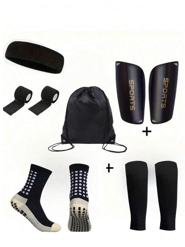 6pcs/Set Unisex Soccer Leg Warmers Set - Non-Slip Leg Warmers With Rubber Dots, Leg Sleeve, Elastic Headband, Elastic Waistband, Sports Tape, Comfortable Leg Sleeve - Suitable For Soccer, Yoga And Outdoor Activities