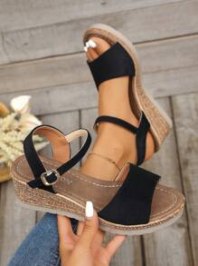 Plus Size Women's Wedge Heel Sandals, High Heels 2025 Summer New Fashion Fairy Style Solid Color Vacation Bohemian