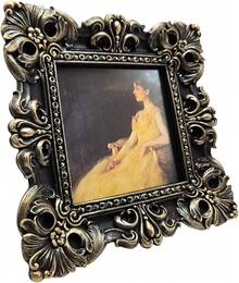 CISOO 2.5x3.5 Vintage Small Picture Frame, Antique Ornate Green And Gold Wallet Size Photo Frame, For Table Top And Wall Display, Decorative Floral Design Retro Home Decor, Photo Gallery Art