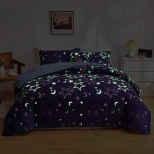 Feelyou 2/3Pcs Galaxy Glow In The Dark Comforter Set For Men Women Purple Universe Starry Night Bedding Set Outer Space Stars Moon Comforter Glow Decor, With 1/2 Pillowcases, Room Decor, All Season Soft Warm, Festival Birthday Gifts Decoration Ornaments - Màu tím - Xem 2