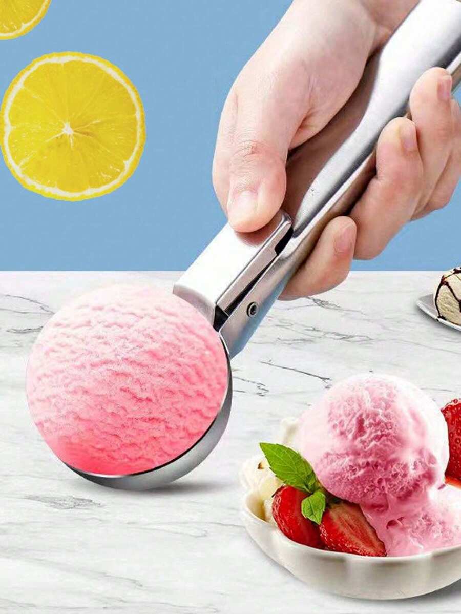 1pc Stainless Steel Double-Sided Ice Cream Scoop And Spoon, Multifunctional Ice Cream Digging Tool, Silver Color