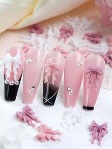 30个可爱粉白丝带蝴蝶结美甲装饰，Y2K浪漫简约风格蝴蝶结美甲配件，适合DIY女士美甲沙龙设计装饰，美甲宝石美甲用品 - 彩色 - 查看 5