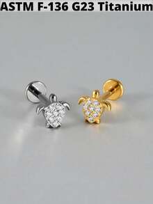 1PC G23 Titanium Cat/Dog/Rabbit Lip Studs Internal Thread Cz Flower Ear Helix Tragus Cartilage Helix Earrings Body Piercing Jewelry - As Shown - View 8