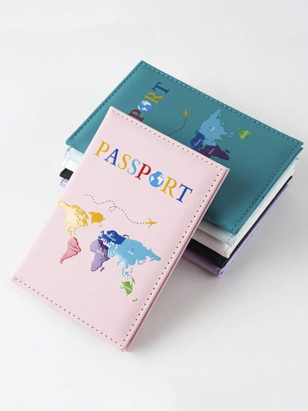 1pc Earth Printed PU Leather Passport Holder, Suitable For Travel, Back To School Season
