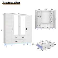 2/3/4 Doors Armoire Wardrobe Closet Cabinet With Drawers And USB Powered LED Lights, Multi-Tier Shelves, Hanging Rod & 2 Louver Doors, Large Capacity Storage Wardrobe Armoire For Bedroom - trắng - Xem 9