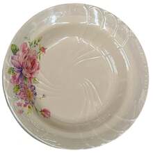 Kit de 6 Pratos Fundo Branco de Plástico Com Estampa de Flor de 23cm Reutilizável