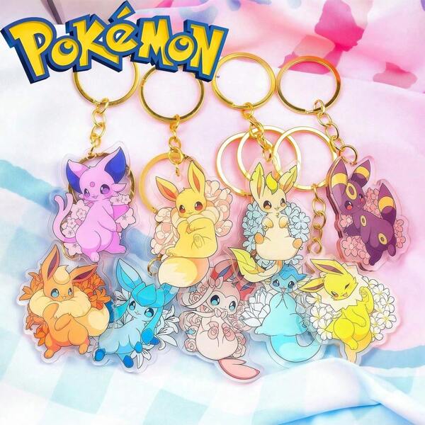 pokemon 6 Peças Chaveiros Acrílicos de Eevee Pokémon - Pingente de Desenho Animado Fofo, Fácil de Encontrar Suas Chaves, Acessórios de Anime, Fácil de Carregar, Não Cai Facilmente. Adeus Chaves Bagunçadas! Pacote de Acessórios de Pingente 3 peças 1 peça