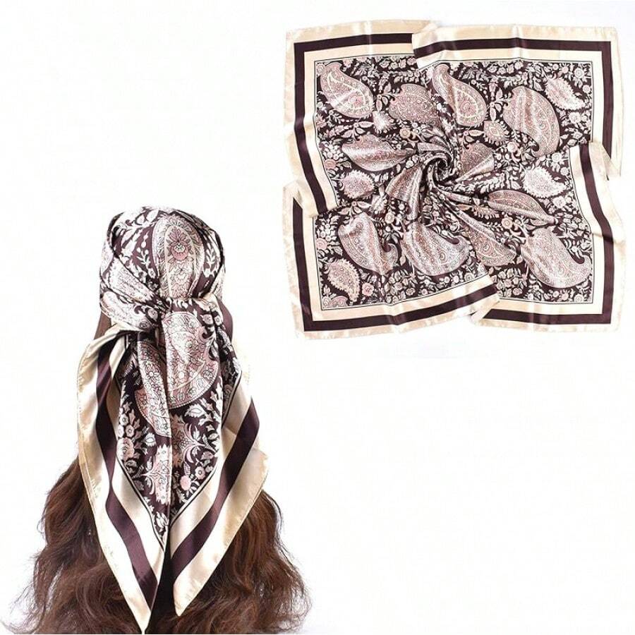 35 Inches Silk Head Scarf-Satin Hair Scarves Silk Bandana Scarf Headscarf For Women's Fashion Scarveshalloween - 粉紅色大腰果 - 查看 1