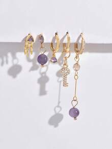 1 套 5 件精致紫色锆石耳钉，适合日常、派对、节日、约会或婚礼