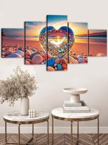 1/5pcs,Large Modern Canvas Art Painting,Dream Beach Love Stone Wall Art With Frame,Valentine's Day Posters,Love,For Bedroom Living Room,Bathroom,Gym,Yoga Studio Decoration,Home Decor,