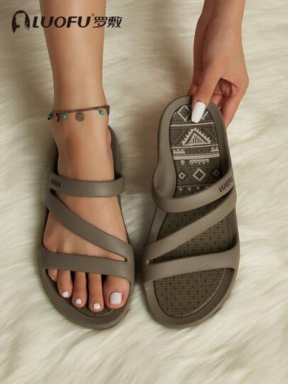 luofu 新款罗浮时尚夏季女士印花拖鞋舒适橡胶鞋垫户外休闲凉鞋沙滩鞋防滑家居拖鞋