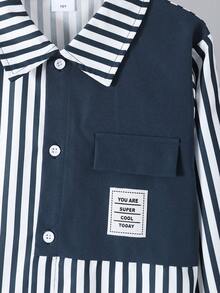 2pcs/Set Boys' Spring & Autumn Striped Long Sleeve Lapel Shirt & Pants Suit, Comfortable Casual Outfit, School Style