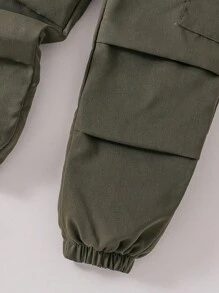 Conjunto de pantalones y top de manga larga con cuello redondo y estampado de letras para niños preadolescentes