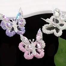 3pcs Sparkling Acrylic Butterfly Charms With Crystal Rhinestones & Flexible Wings - Perfect For DIY Jewelry, Phone Pendants & Crafts, For Return School