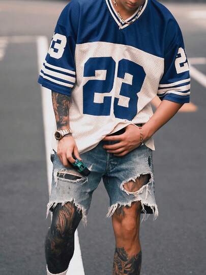 男士网眼撞色运动短袖足球球衣式T恤，运动球衣