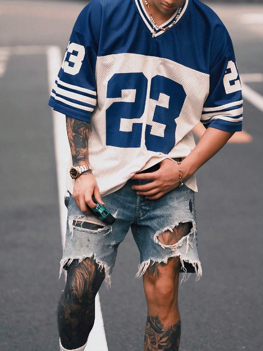 男士网眼撞色运动短袖足球球衣式T恤，运动球衣 - 綠色 - 查看 1