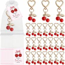 30pcs(10sets),60pcs(20sets) Cherry Keychain Party Favors,Including Cherry Keychain, Thank You Cards Ang Organza Tags, Cherry On Top Party Decorations Cherries Keyring Red Fruit Gifts For Birthday Baptism Wedding Guests - Multicolor - View 1