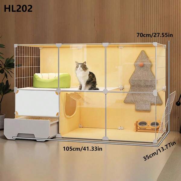 Cat Cage With Litter Box, Indoor Home Cat Condo, All-In-One Cat Bed, Litter Box, Cat Furniture For Apartment