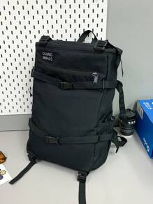 1pc Black Nylon Casual Sports-Style Drawstring Backpack, Large Capacity, Foldable, Water-Resistant, Multi-Pockets, Zipper Closure, Suitable For Men, Outdoor Activities, Travel, Commuting, Holiday, School/Graduation Gift Bags For Holiday