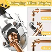 Hydraulic Crimping Tool, 360° Rotate Copper Press Tool With 1/2", 3/4" And 1", Plumbing Crimping Tool With One-Click Open, Press Tool For Copper Pipe, Narrow Space And Tee Fitting, Hydraulically Driven - Màu xanh lam - Xem 6