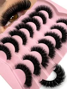 7 Pairs False Eyelashes Dramatic Messy Mink Lashes Wispy Long 8D Volume Lasting Wispy False Eyelash - Black Eyelash Stem False Eyelashes Extension Effect, Wispy Long Foxy Eye Lifting Look Eyelash Extension Full Eyelash Strip To Lengthen And Volumize The Outer Corner Of Your Eye Beauty Makeup ,False Eyelashes For Various Occasions - Fluffy Lashes - View 1