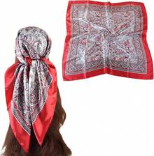 35 Inches Silk Head Scarf-Satin Hair Scarves Silk Bandana Scarf Headscarf For Women's Fashion Scarveshalloween - 佩斯利花紋 - 紅色 - 查看 12