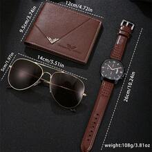 男士高级商务礼品套装：手表、钱包、太阳镜 - 柔软 PU 表带、复古钱包、时尚太阳镜礼盒装，适合拜访客户、开会和送礼