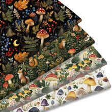 4pcs Plant & Mushroom Pattern Polyester Fabric, 17.71x19.68 Inches Pre-Cut Fabric, Vibrant Mushroom & Squirrel Design, Suitable For Quilting, Patchwork, DIY Crafts, Storage Bags, DIY Wallet Making - Multicolor - View 8
