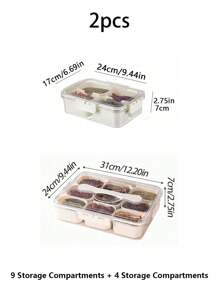 1pc/2pcs Crisper Box With Lid, 4/8/9 Compartments Capacity, Divider Storage Dinner Plate, Divider Storage Box With Handles, Fridge Storage Box With Removable Snack Box, Spice, Dry Ingredients, Candy, Vegetable, Fruit, Nut Storage Box, Kitchen Food Storage Box, Suitable For Family, Travelling, Party, Picnic.