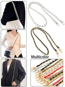 1 件 PU 皮革包链配件，120 厘米长金属和皮革链条手机挂绳，斜挎包链条肩带，便携包配件替换配件，DIY 手工可拆卸肩带，手柄肩金属替换链包零件配件 - 彩色 - 查看 2