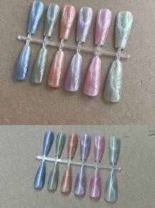 6PCS 2025 New Fruit Sea Water Blue-Green Fine Magnetic Powder Cat Eye Gel Nail Polish 12ml, Spring And Summer Ice Transparent Magnetic Nail Art Set, Includes Base Coat And Top Coat, Requires UV Lamp, Holographic Transparent Colors For Work/Commute/Dating, Hot-Selling 6-Color Set, Salon-Grade 28-Day Durability, Internet Celebrity Nail Design.