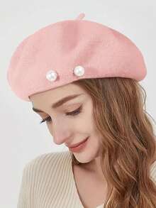 SHEIN MOD 1 件女士贝雷帽秋冬复古南瓜风格韩版淑女时尚日式休闲羊毛保暖帽 - 彩色 - 查看 9