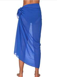 1pc Chiffon Long Sarong Robe, Beach Wrap Shawl, Bikini Cover Up, Casual Solid Color Beach Scarf