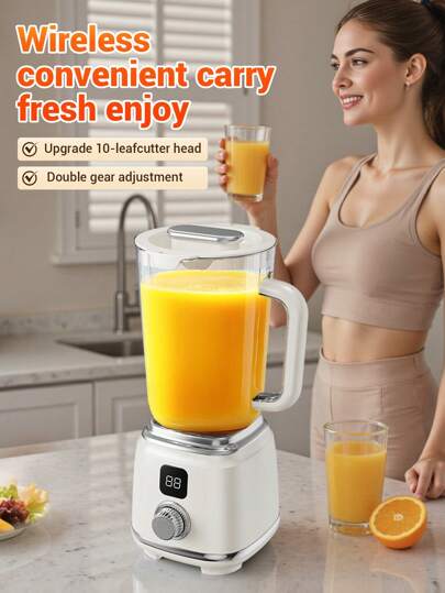 1pc Digital Knob Juicer, Wireless Fruit & Vegetable Juicer, Compact & Easy To Store, Versatile For Soft & Hard Produce, 1500mAh Battery Capacity, Can Juice Various Fruits & Vegetables, 1-Machine Multi-Function Quick Juice Extraction, 600ml Capacity, 390W Copper Motor 5C Power, 304 Stainless Steel, Precision 10-Blade, 40-60s 2 Time Settings, Suitable For Juicing Dragon Fruit, Orange, Watermelon, Pear, Mango Pear, Ginger, Celery, Strawberry Milkshake