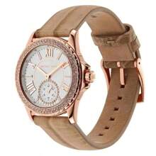 Michael Kors Reloj de mujer de cuarzo casual Mini Everest, esfera blanca de tres manecillas y correa marrón, modelo MK4719, adecuado para uso diario, regalo para ella