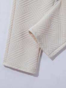 2 件套男士提花面料简约 Polo 衫，带口袋和拉链领 + 长裤，中性时尚休闲运动服，适合慢跑，舒适装扮 - 卡其色 - 查看 8