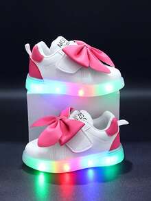 MGO Kidss MGO 儿童蝴蝶结 LED 鞋，女童发光休闲运动鞋，多色，尺码适合 1-3-6 岁 - 玫紅色 - 查看 5