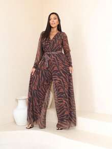 Long Jumpsuit With Sleeves Lined In Special Tulle - Rỉ Nâu - Xem 3