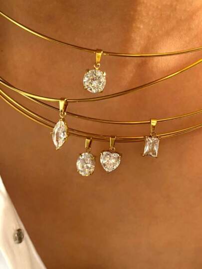 قلادة جديدة فاخرة من الفولاذ المقاوم للصدأ اللامع مرصعة بالزركونيا، مجوهرات نسائية